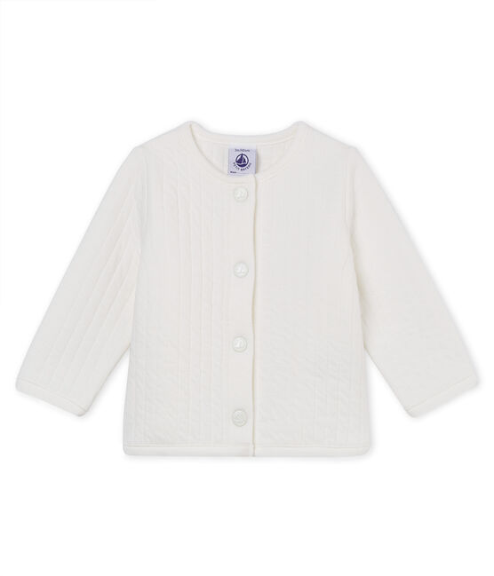 Baby girls' cardigan in quilted tube knit MARSHMALLOW white