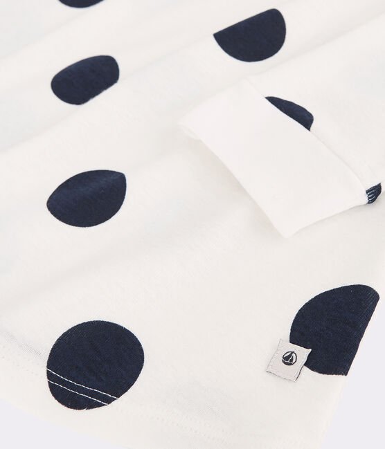 Girls' Dot Pattern Organic Cotton Nightdress MARSHMALLOW white/MEDIEVAL blue