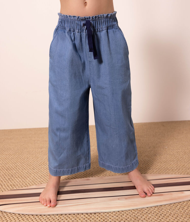 Girls' Light Denim Wide-Leg Trousers blue