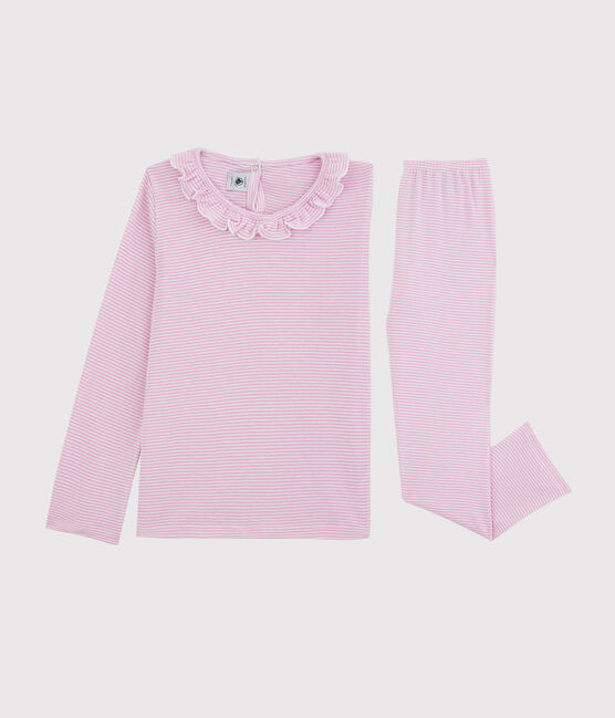 Girls' Cotton and Lyocell Stripy Pyjamas BOHEME pink/MARSHMALLOW white