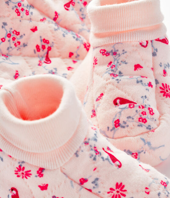 Baby Bonnet and Bootees Set in Tube Knit FLEUR pink/MULTICO white