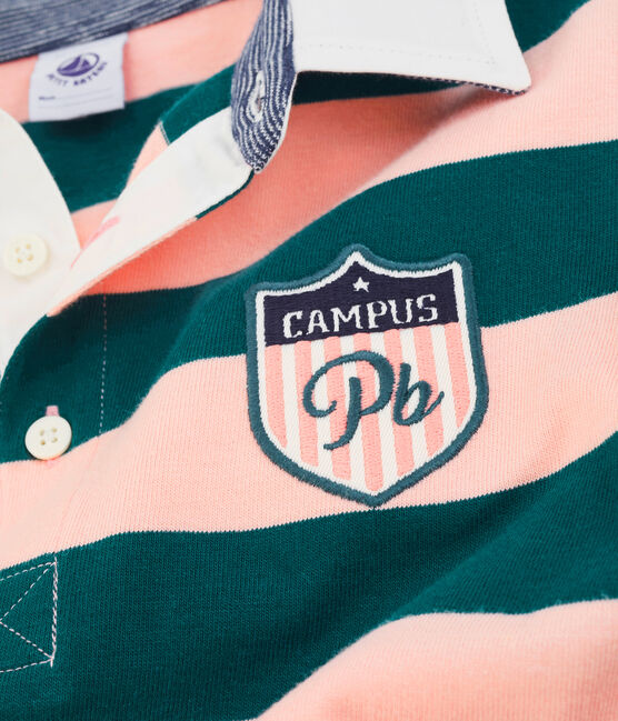 Boys' Rugby Polo Shirt PINEDE green/ROSAKO pink