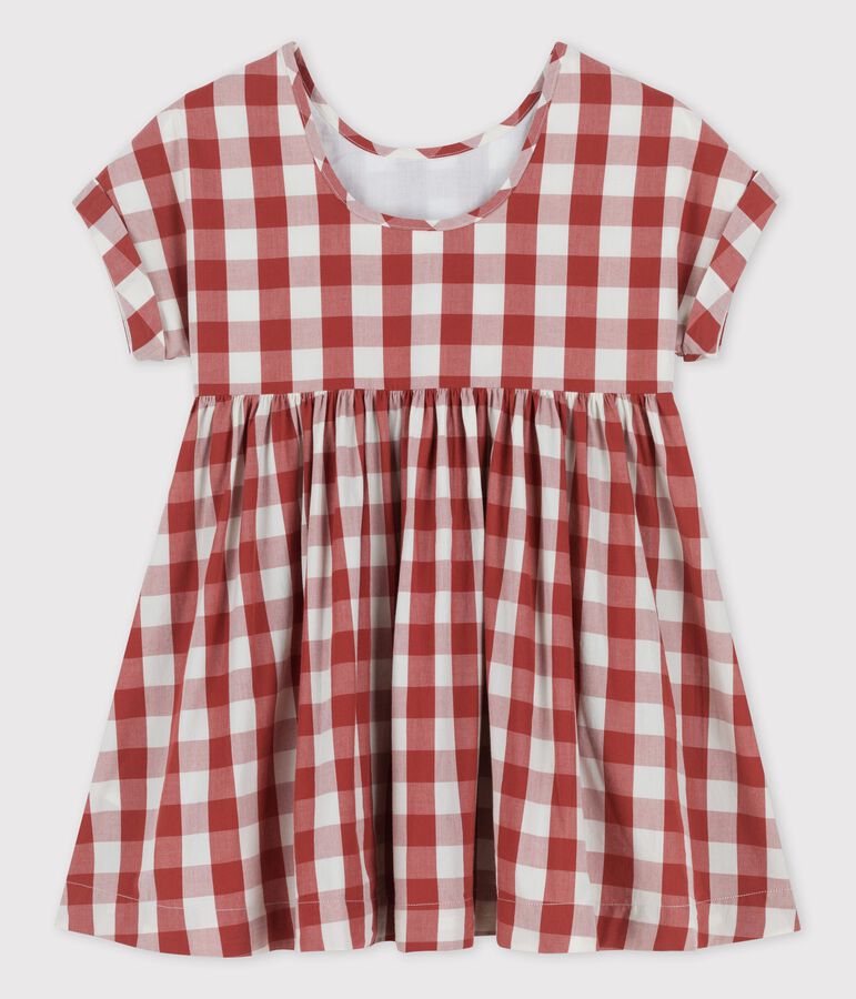 Girls' Short-Sleeved Poplin Dress brown/ecru
