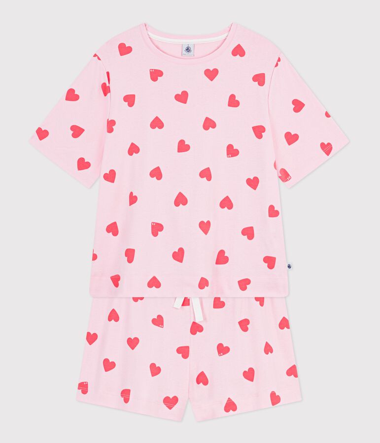 Women's short heart print cotton pyjamas pink/orange
