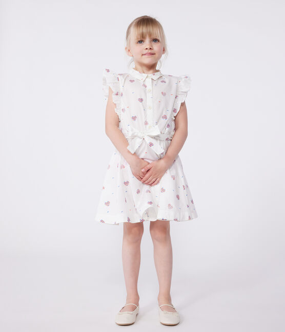 Children's sleeveless heart-print cotton dress AVALANCHE white/MULTICO