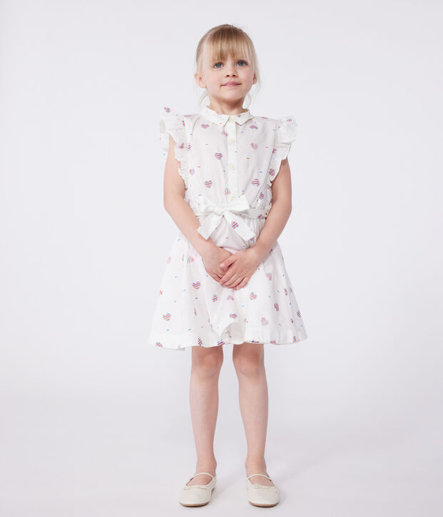 Children's sleeveless heart-print cotton dress Ecru/multicolor