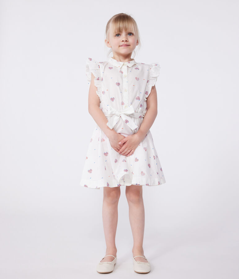 Children's sleeveless heart-print cotton dress Ecru/multicolor