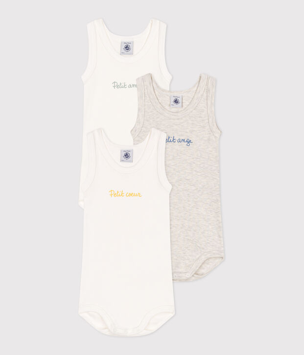 Babies' sleeveless plain cotton bodysuits - 3-Pack multicolor