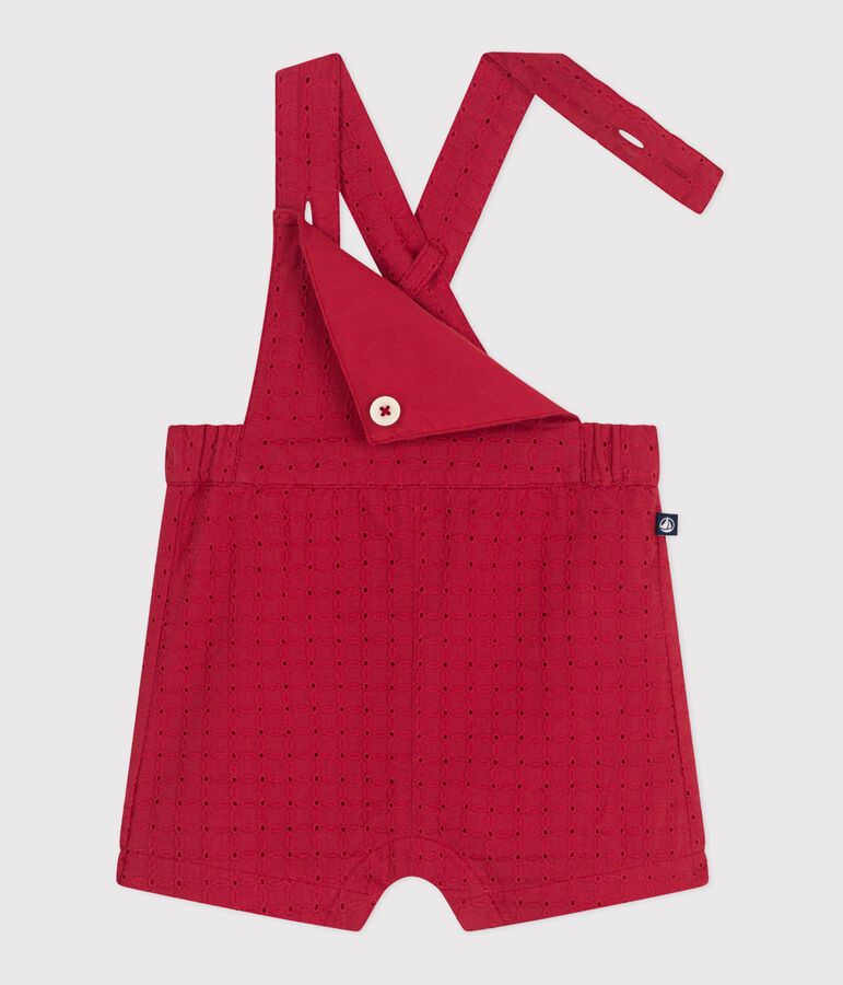Babies' short-leg cotton broderie anglaise dungarees red