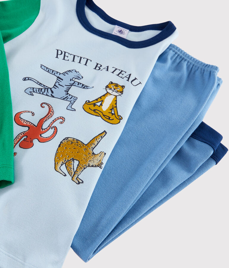 Boys' Yoga Animals Ribbed Pyjamas ALASKA blue/MULTICO white