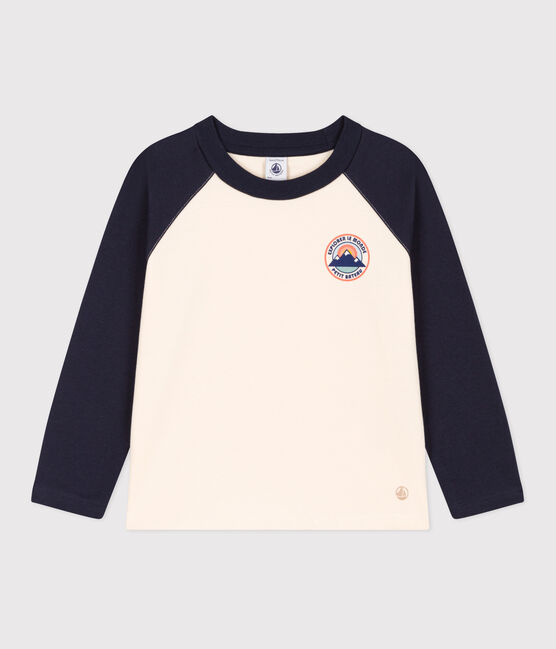 Boys' long-sleeved cotton T-shirt AVALANCHE white/SMOKING blue