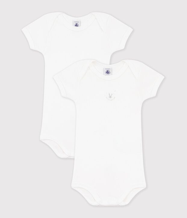 Lot de 2 bodies blancs manches courtes b&eacute;b&eacute; multicolor