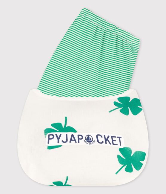 Boys' Palm Themed Organic Cotton Short Pyjamas MARSHMALLOW white/GAZON green