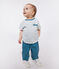 Babies' short-sleeved stripy cotton T-shirt MARSHMALLOW green/DRAGONFLY