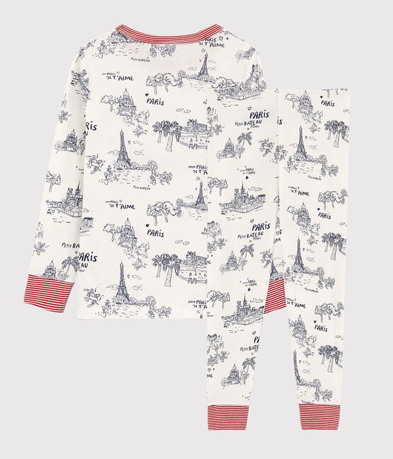 Boys' Toile de Jouy Paris Cotton Pyjamas MARSHMALLOW white/MEDIEVAL blue