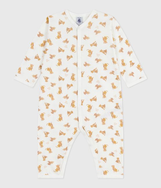 Babies' printed cotton footless pyjama suit MARSHMALLOW /CAJOU