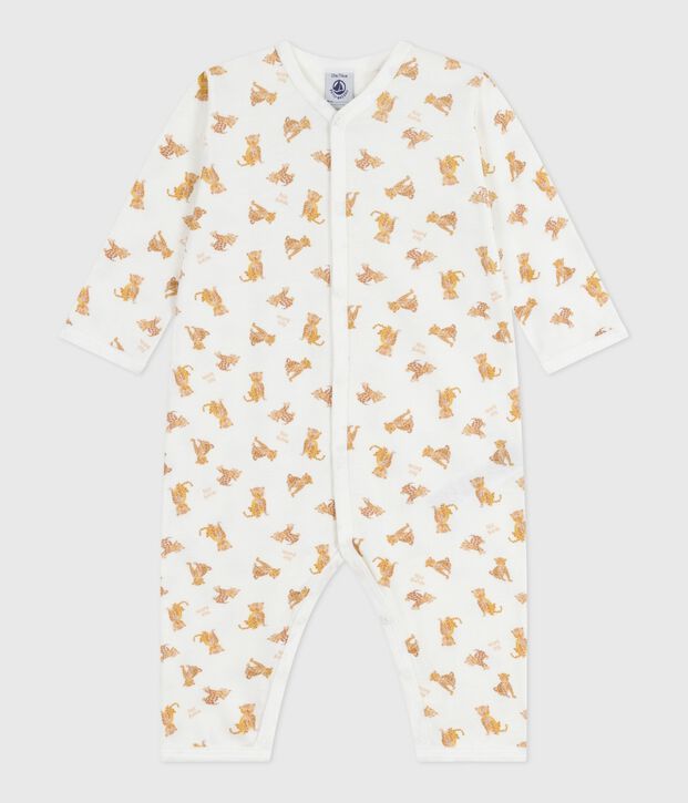 Babies' footless printed cotton pyjama suit white/beige