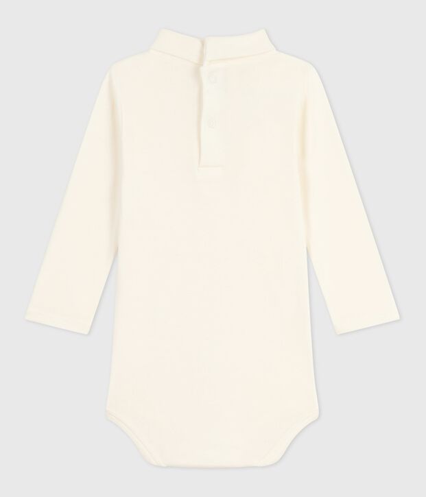 Babies' plain cotton rollneck body Ecru
