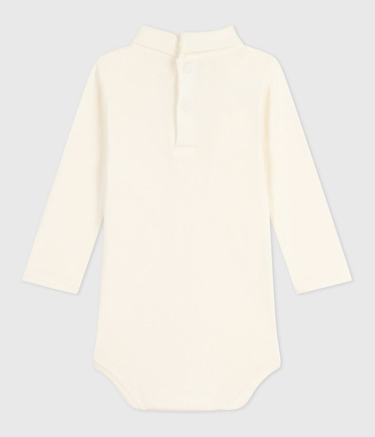 Babies' plain cotton rollneck body Ecru