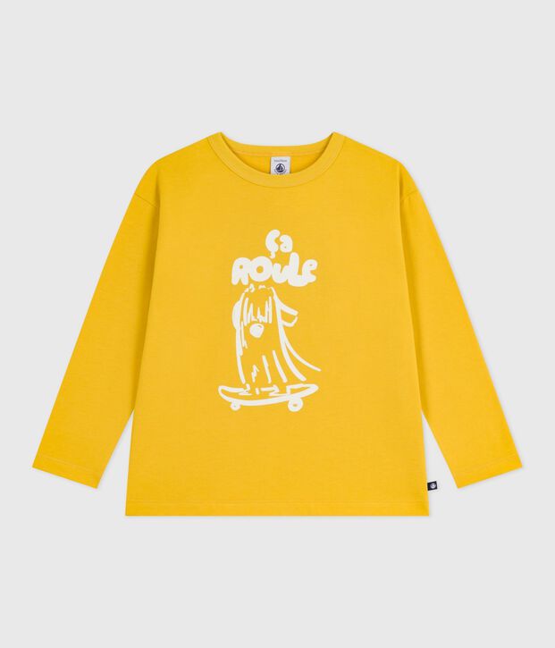 Children's long-sleeved printed cotton T-shirt yellow