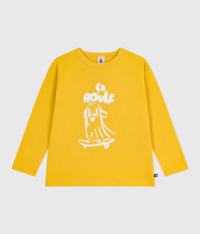 Children's long-sleeved printed cotton T-shirt yellow