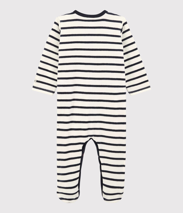 Babies' Velour Sleepsuit white/blue