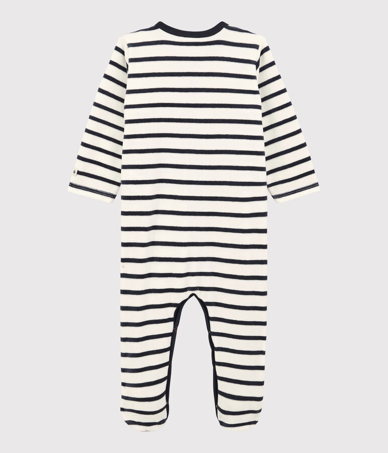 Babies' Velour Sleepsuit MARSHMALLOW white/SMOKING blue