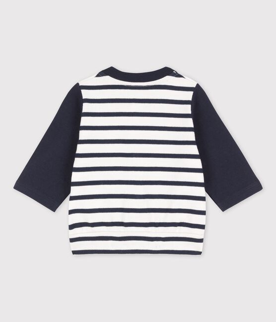 Babies' Jersey Baseball Jacket MARSHMALLOW white/SMOKING blue