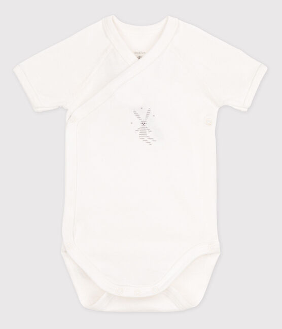 Babies' Unisex Short-Sleeved Wrapover Bodysuit MARSHMALLOW white/DIDOU3