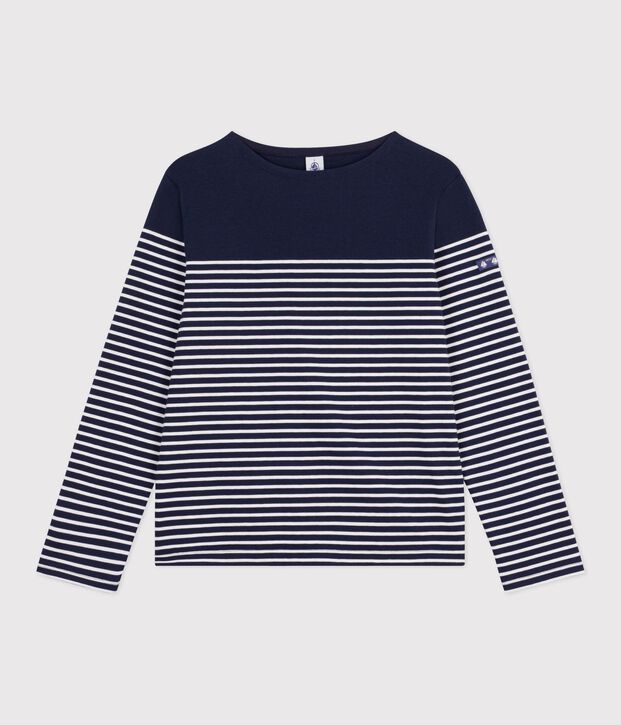 Women's stripy cotton Breton top blue/white