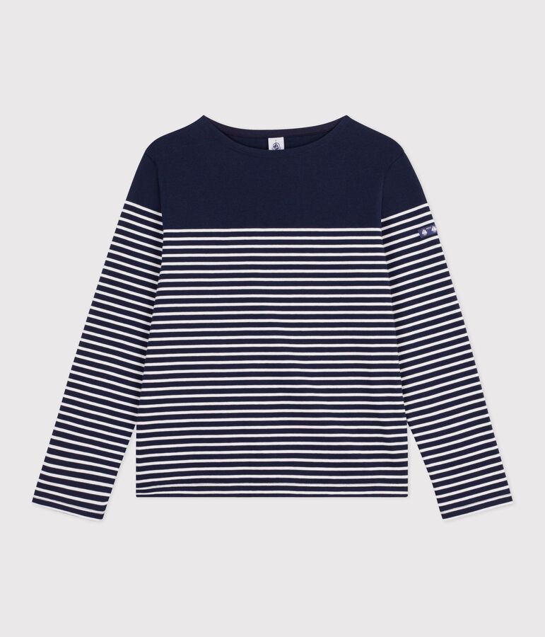 Women's stripy cotton Breton top SMOKING blue/MARSHMALLOW white