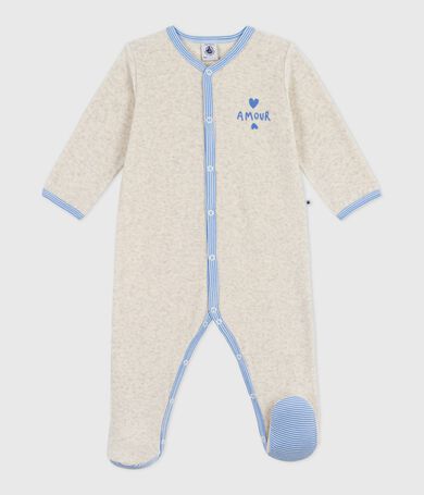 Babies' plain velour pyjama suit