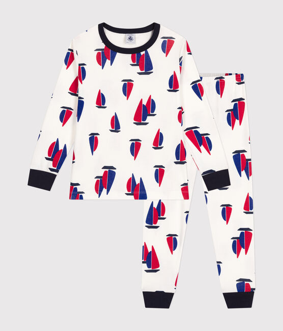 Children's boat print cotton pyjamas MARSHMALLOW white/MULTICO white