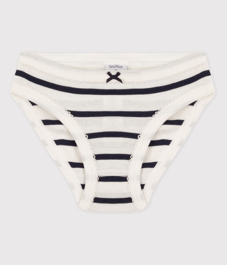 Girls' Cotton Briefs MARSHMALLOW white/SMOKING blue