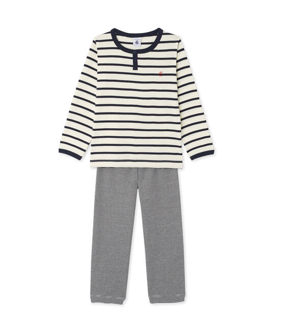 Teenage boys' three-piece pyjama set COQUILLE beige/SMOKING blue