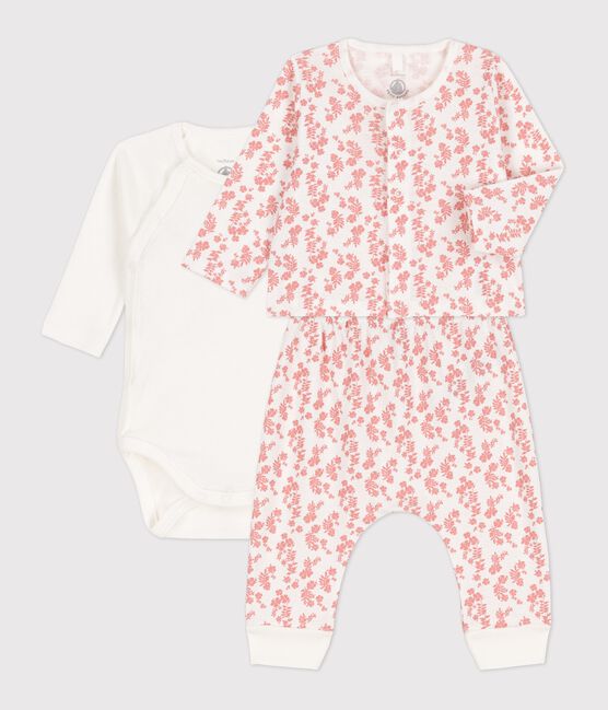 Babies' Organic Cotton Hawaii Print 3-Piece Set MARSHMALLOW white/PAPAYE