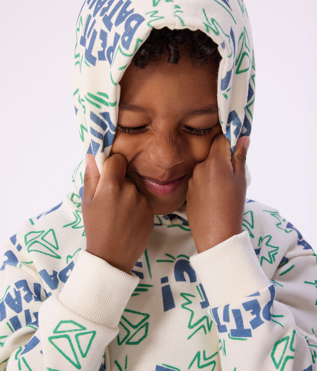 Children's printed cotton hoodie Ecru/multicolor