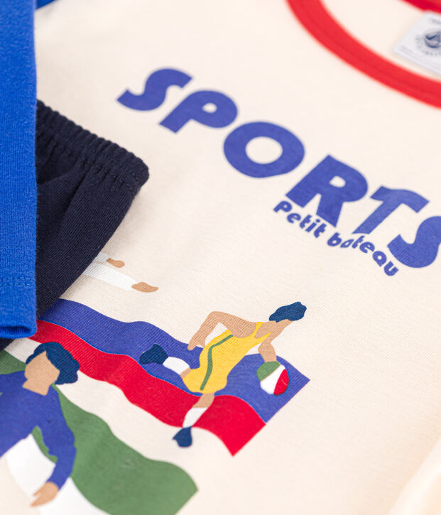 Children's plain cotton sports-patterned pyjamas blue/multicolor