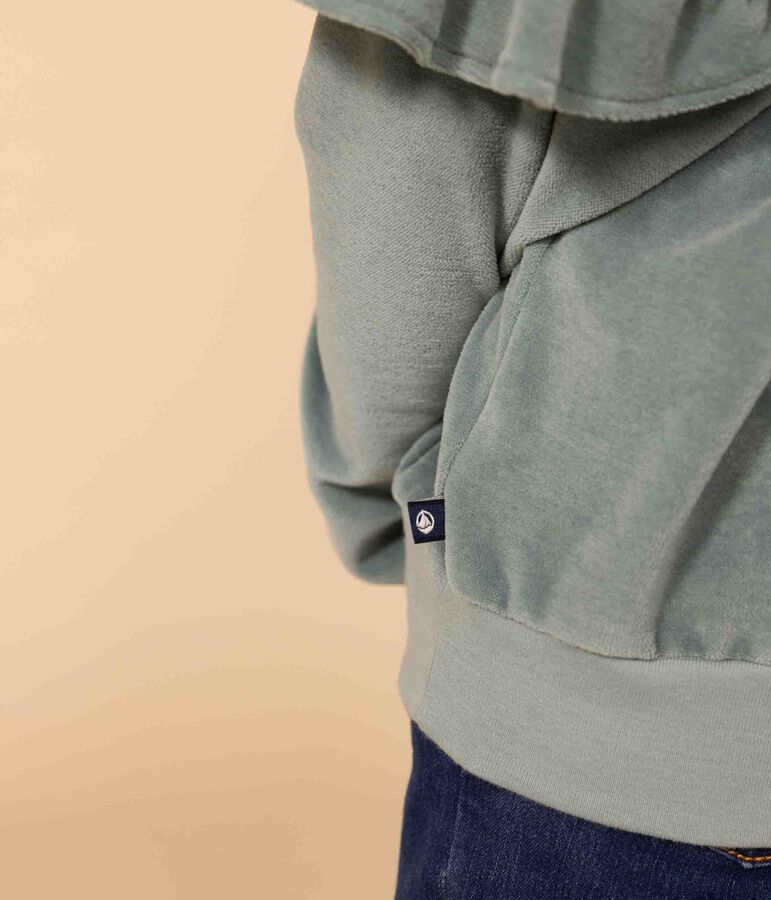 Girls' plain terry velour sweatshirt green