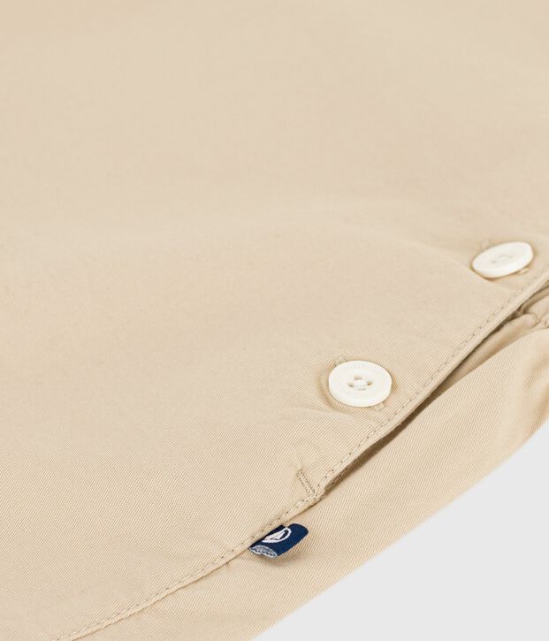 Babies' short-legged plain cotton twill dungarees beige