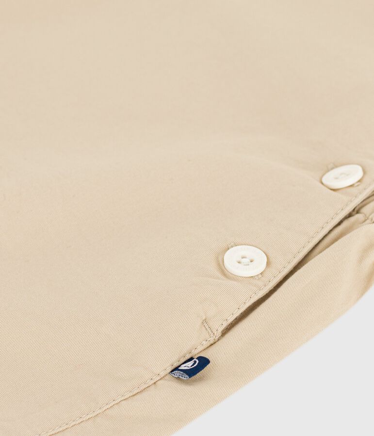 Babies' short-legged plain cotton twill dungarees beige