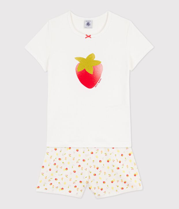 Children's short cotton pyjamas printed with fruit white/multicolor