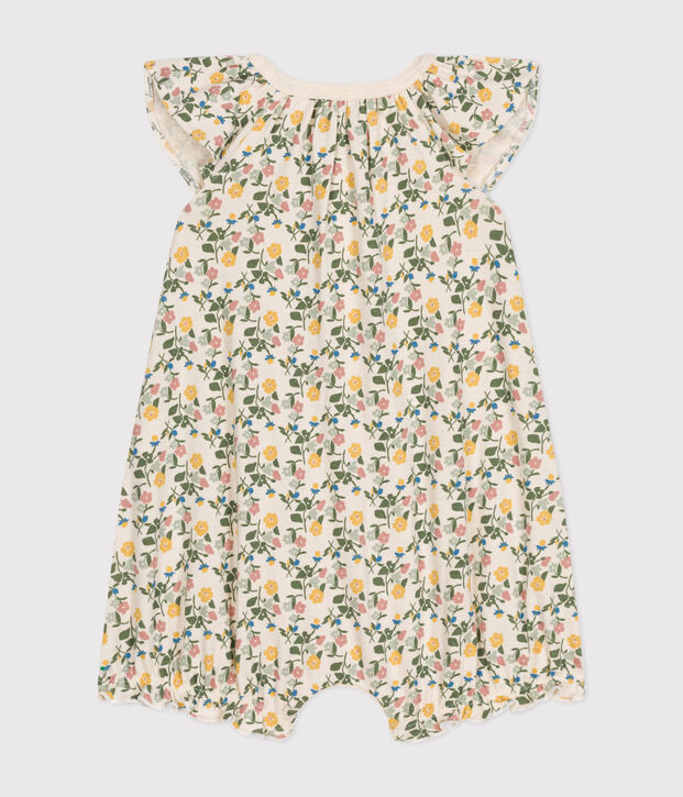 Babies' Short Floral Cotton Playsuit Ecru/multicolor