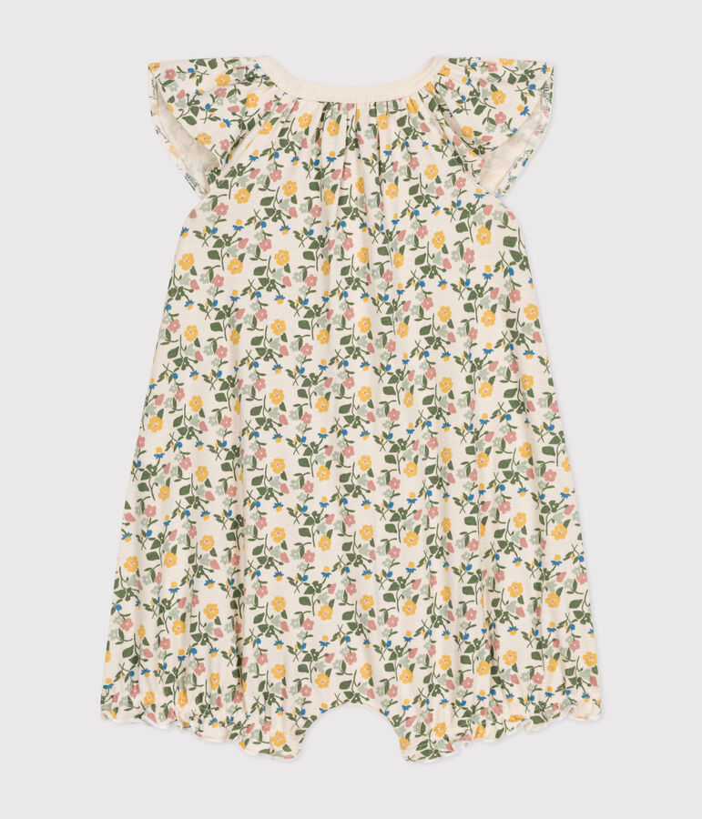 Babies' Short Floral Cotton Playsuit Ecru/multicolor