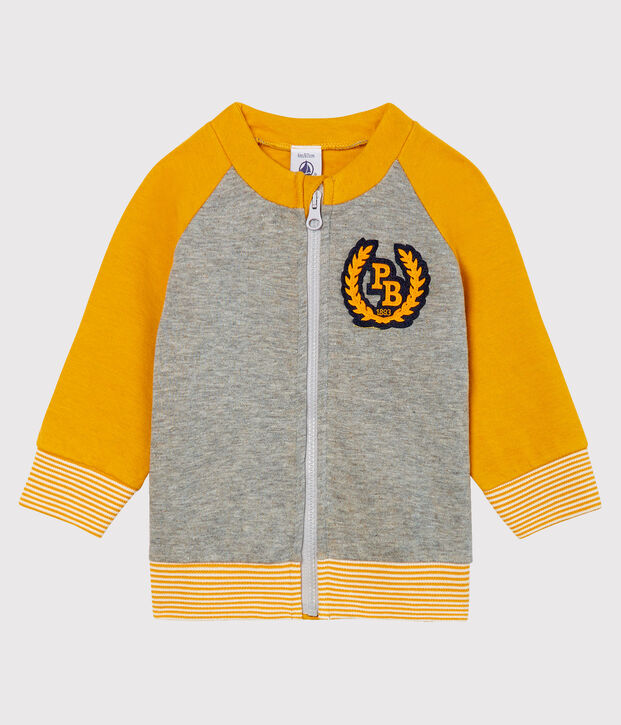 Baby Boys' Zip-Up Tube Knit Cardigan grey/yellow