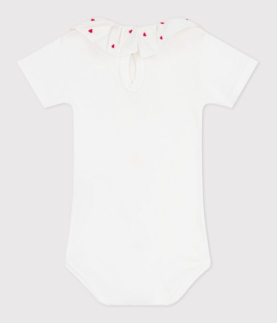 Babies' plain cotton body with an embroidered collar MARSHMALLOW white