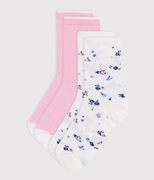 Little girls' flower-print cotton socks - 2-Pack multicolor