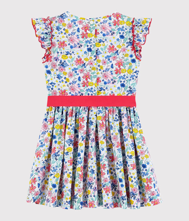 Girls' Short-Sleeved Poplin Dress white/multicolor