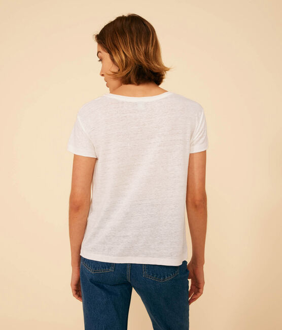 Women's Straight Round-Neck Linen T-Shirt ECUME white