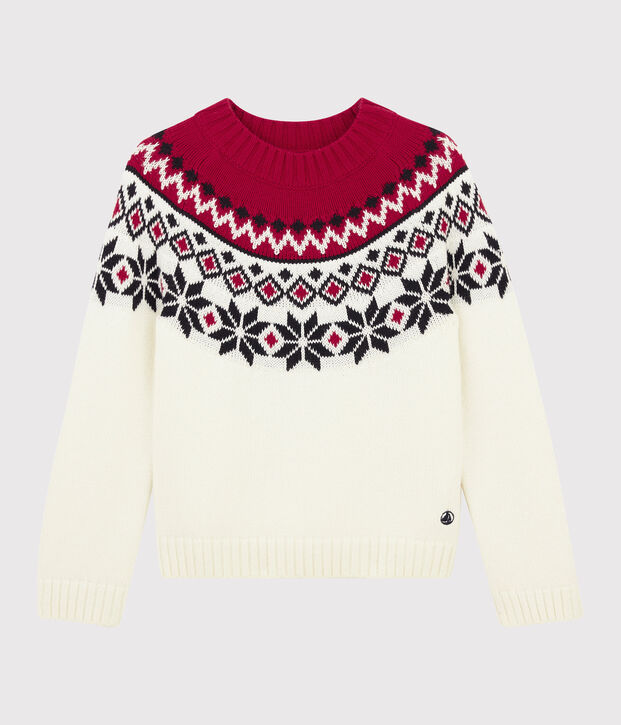 Boys' Wool and Cotton Pullover white/multicolor